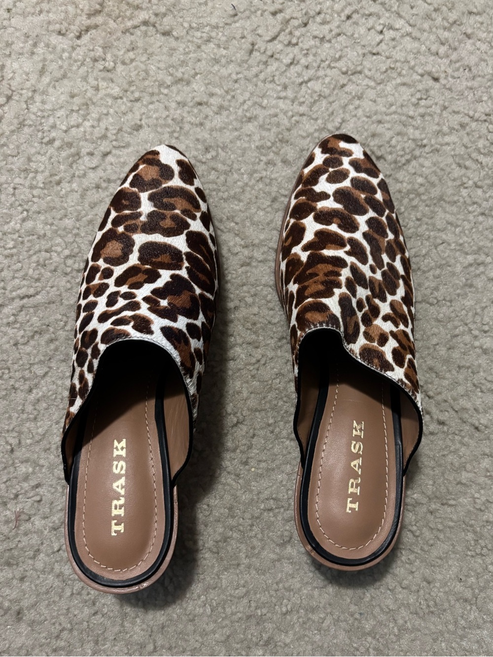 Trask Leopard-Print Slip-On Mules in Brown and White